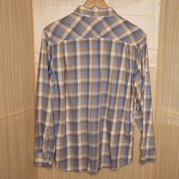 Sean Jean Mens Tailored Fit Plaid Blue Tan Flannel 2XL - Picture 2 of 6